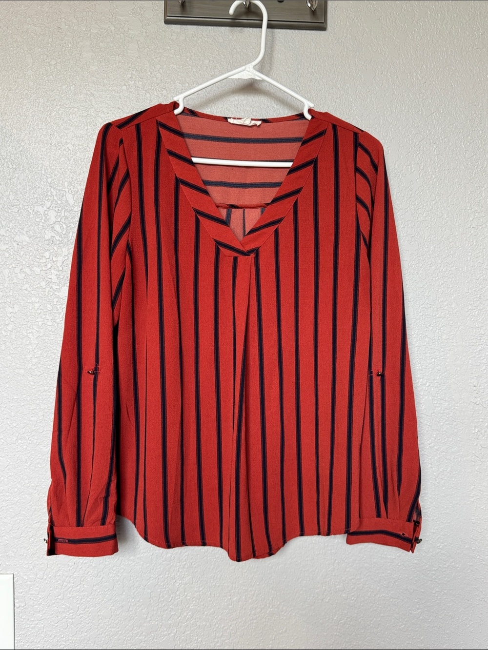 MINE Burnt Orange Blouse with Black Vertical Stripes
